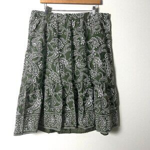 J Jill Green Paisley A-Line Flowy Skirt XL Petite